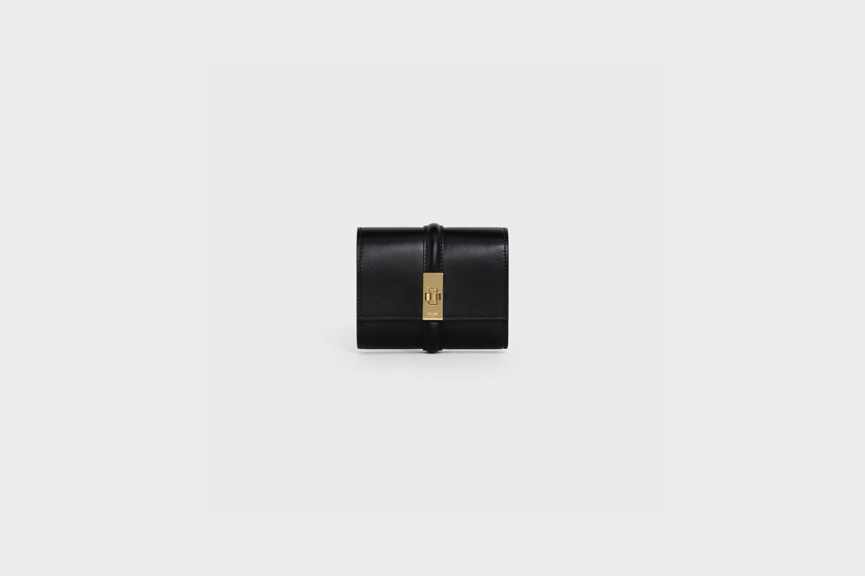 celine small trifold wallet in shiny calfskin black