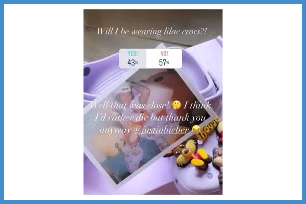 victoria beckham justin bieber drew house crocs rather die instagram story comments