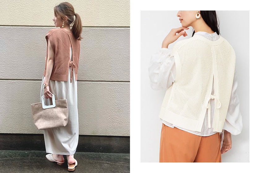GU short sleeves Mesh back ribbon sweater 2021 summer