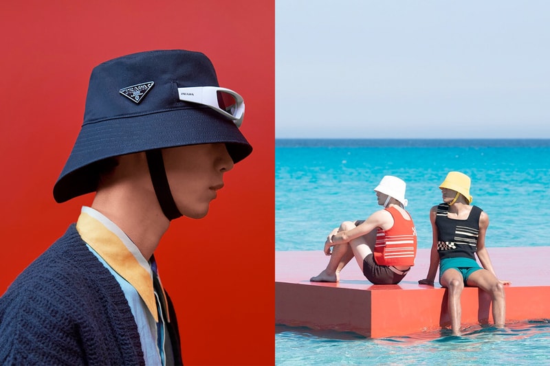 prada men 2022 ss behind back design logo bucket hat