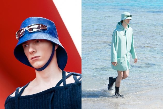 prada men 2022 ss behind back design logo bucket hat