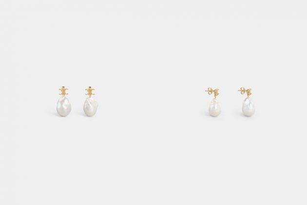 celine triomphe logo earrings 2021 pearl