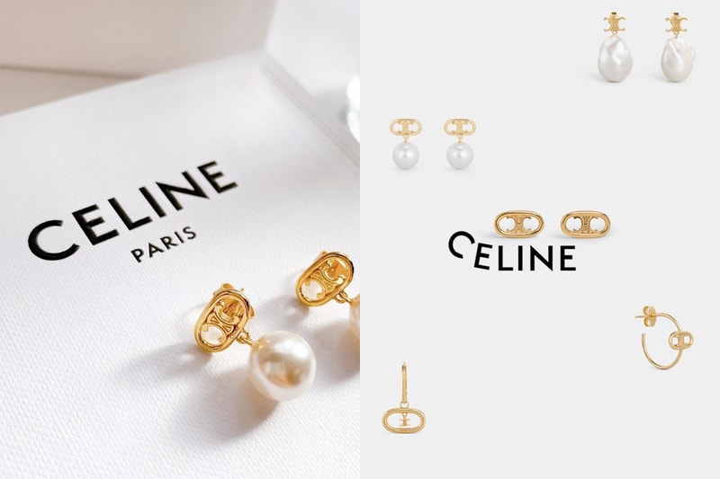 celine triomphe logo earrings 2021 pearl