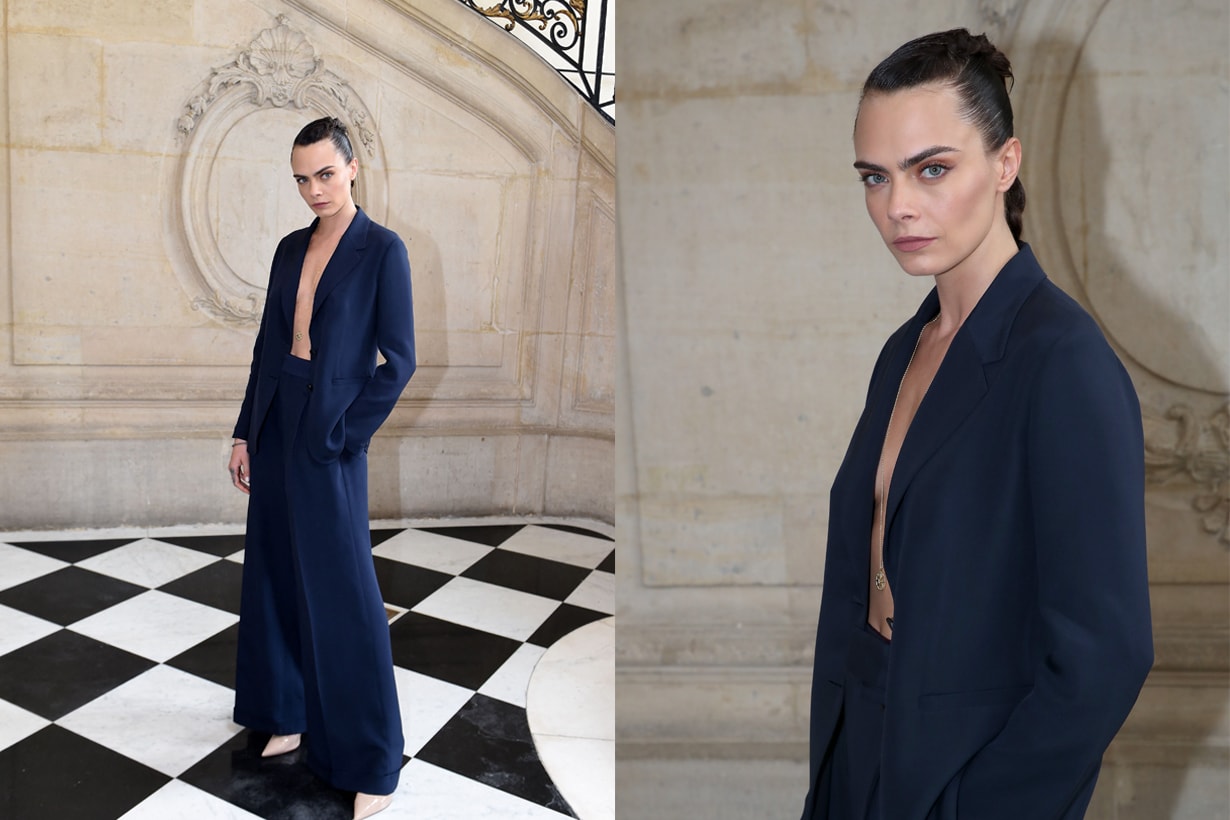 cara delevingne dior suit look 2021 paris haute couture