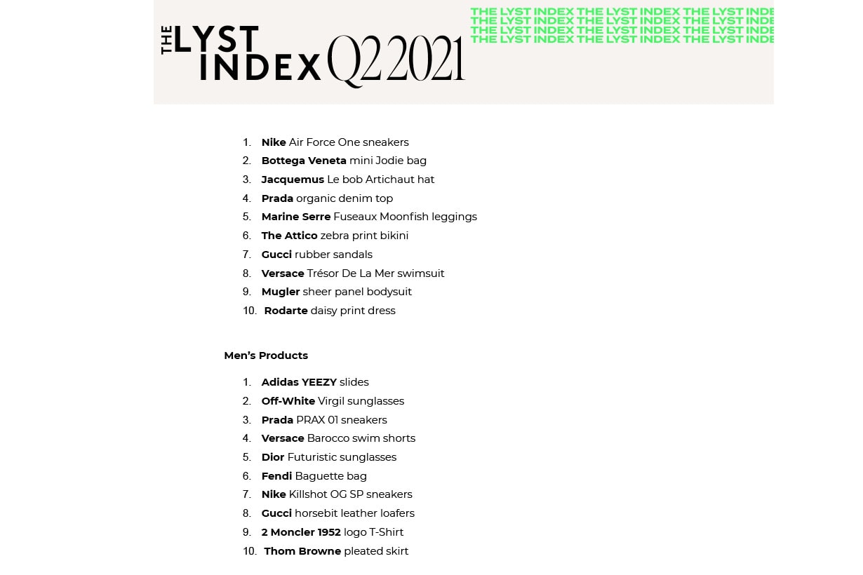 lyst Index 2021 Q2 Hottest Products handbags Bottega Veneta mini Jodie bag Fendi Baguette