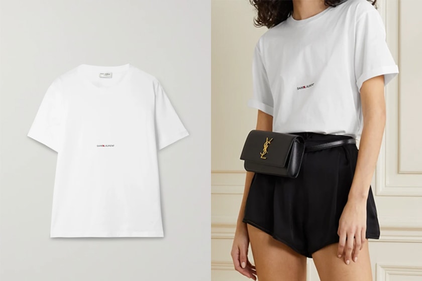 blackpink rose Minyoung Park SAINT LAURENT logo tee Printed cotton-jersey T-shirt