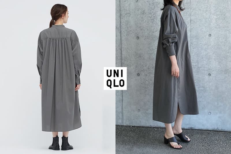 UNIQLO Cotton gather long shirt dress 2021