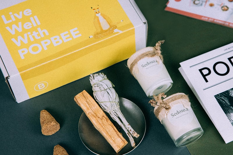 POPBEE BOX Live Better Wellness Lifestyle Gift box sage palo santo handmade candle Green Common Omnieat  KKBOX music 