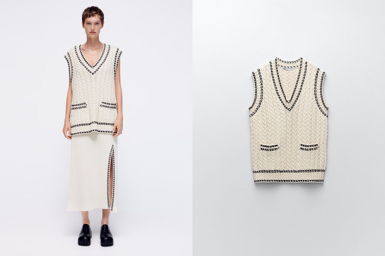 zara knit vest knit skirt with stitching detail 2021 fw