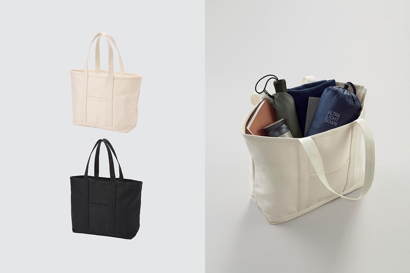 Uniqlo Canvas Tote Bag Black White Handbags