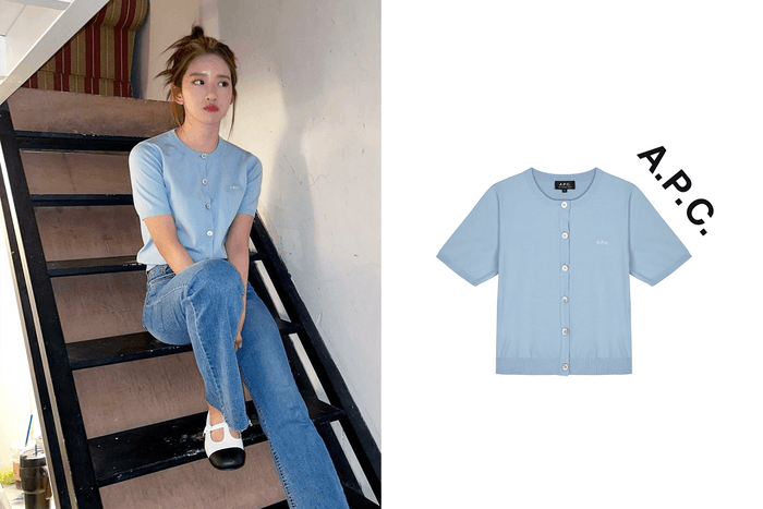 從明星到素人,韓國女生都愛上了這件 A.P.C. 的藍色短袖針織外套!