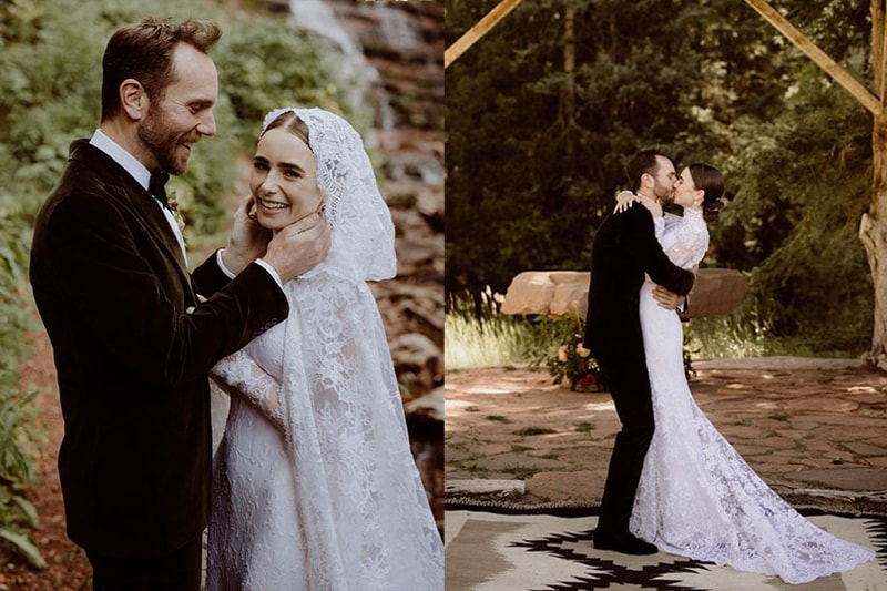 lily collins married Ralph Lauren wedding dress celebrities style