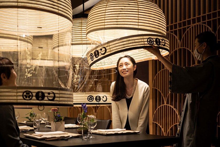 Hoshinoya Tokyo dinner inside original Japanese lantern
