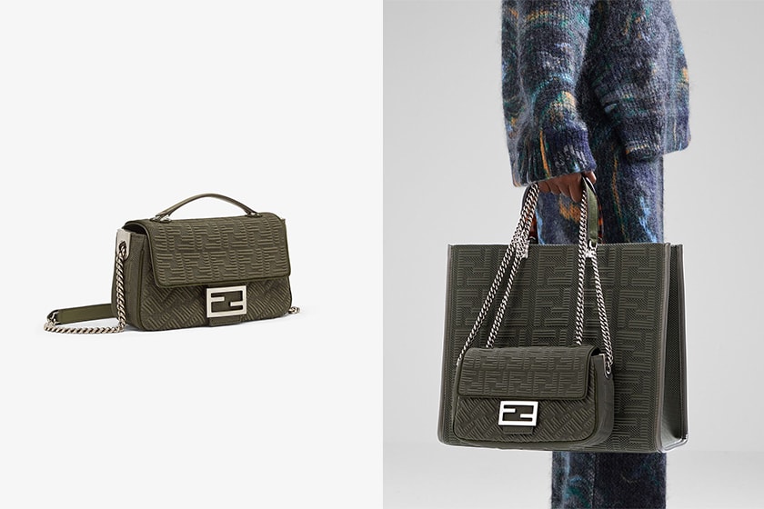 Fendi Midi Baguette Chain FF fabric bag