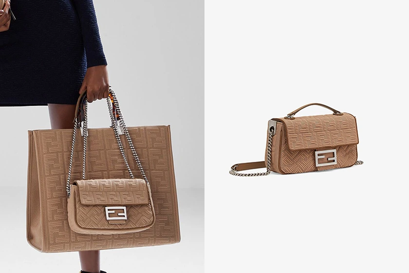 Fendi Midi Baguette Chain FF fabric bag