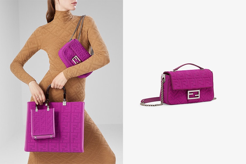 Fendi Midi Baguette Chain FF fabric bag