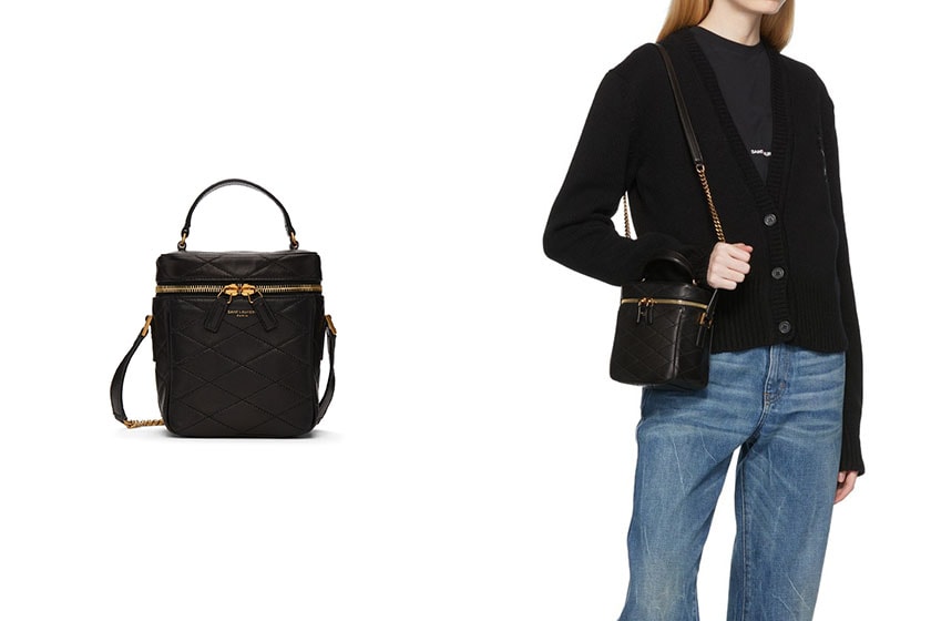 SAINT LAURENT Black White Quilted 80's Vanity Bag