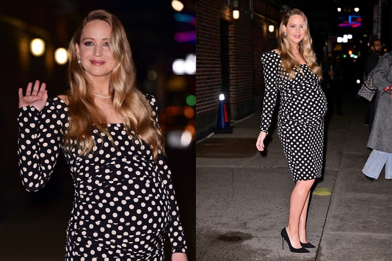 jennifer lawrence polka dots dress Oscar de la Renta The Late Show With Stephen Colbert