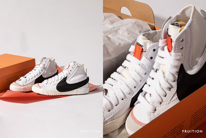 像是照了放大燈的 Swoosh 勾勾，讓這雙 Nike Blazer 波鞋格外可愛加分！