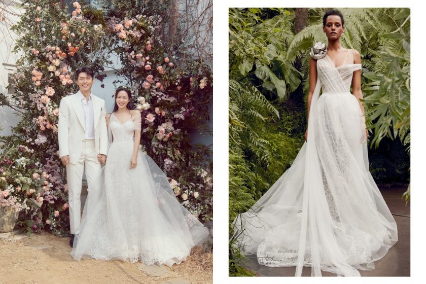 hyun bin son ye jin wedding vera wang elie saab dress reveal detail