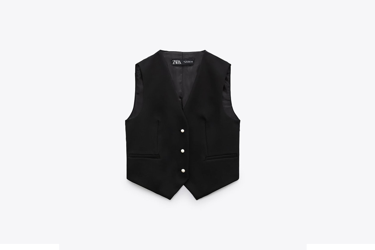 zara buttoned waistcoat with faux pearl appliques