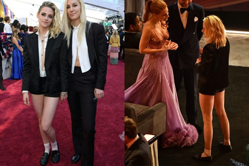 Kristen Stewart oscars moment chanel first suits loafer kiss fiance Dylan behind the scenes