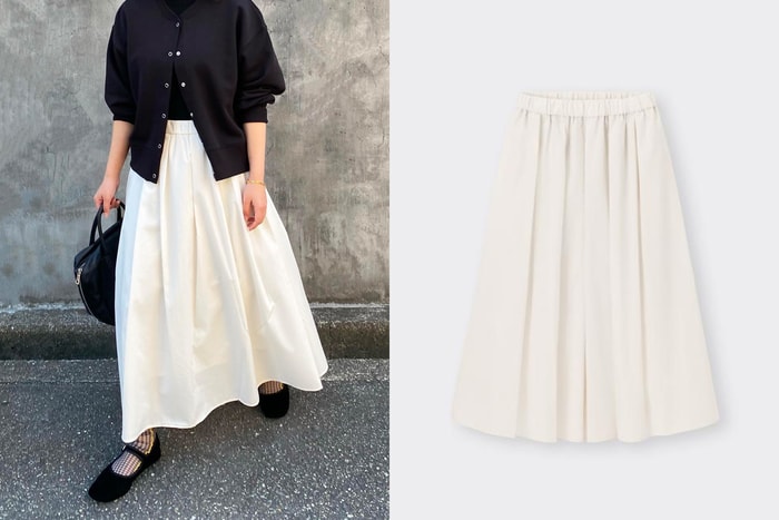 打開日本女生衣櫃：GU 荷葉中長裙，有著完美修飾腰線設計！