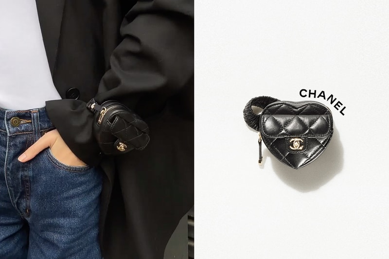 CHANEL heart zipped arm coin purse lambskin gold tone metal