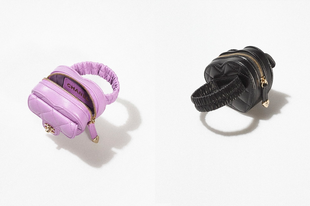 CHANEL heart zipped arm coin purse lambskin gold tone metal