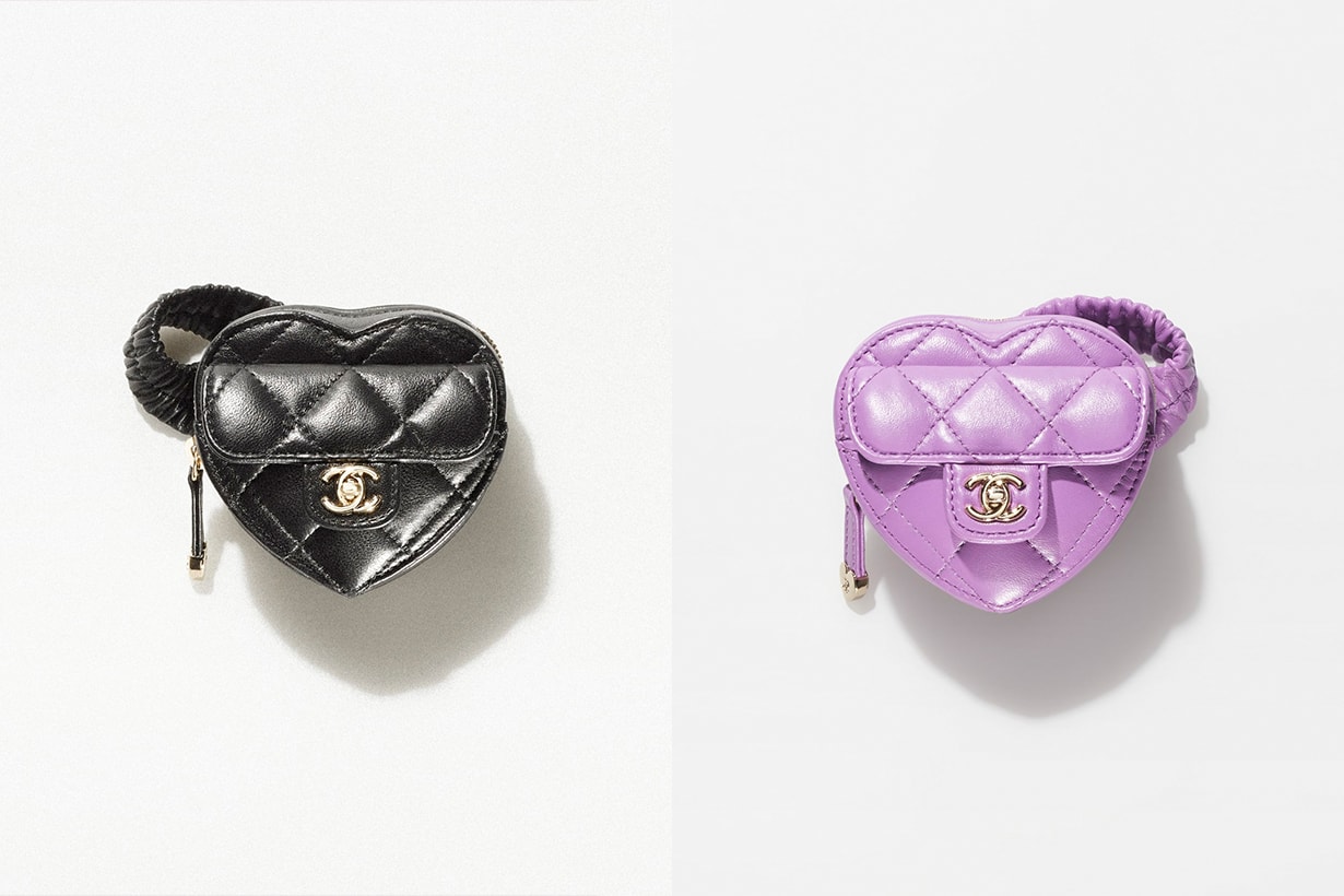 CHANEL heart zipped arm coin purse lambskin gold tone metal