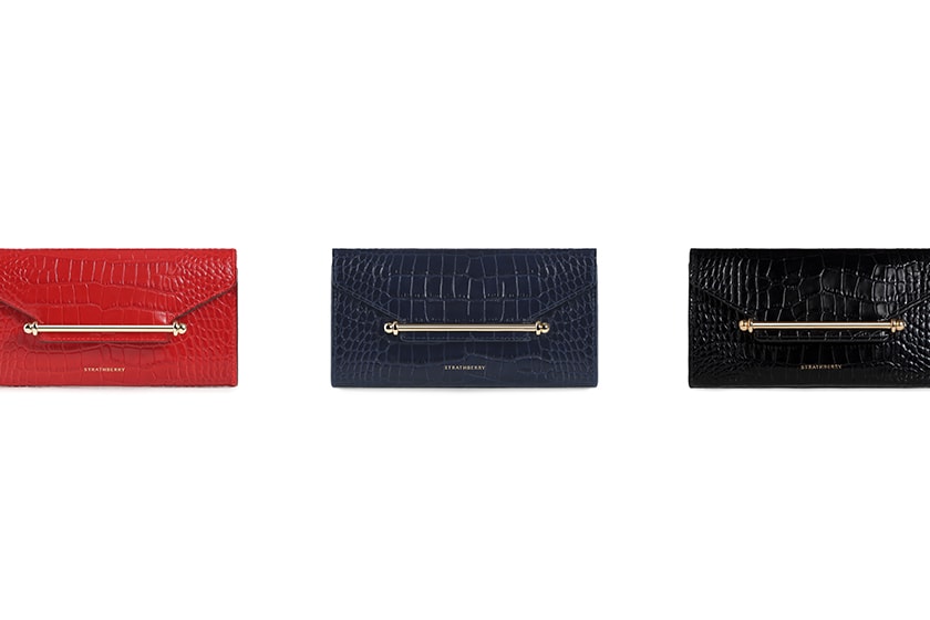 Kate Middleton Strathberry Handbag Multrees Chain Wallet Embossed Croc Navy