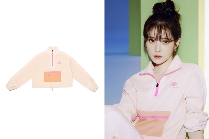 落肩+短版設計:IU 的 New Balance 粉色套頭上衣,高 CP 值完美之選!
