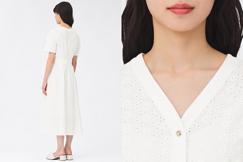 GU Lace front button dress 2022 summer style