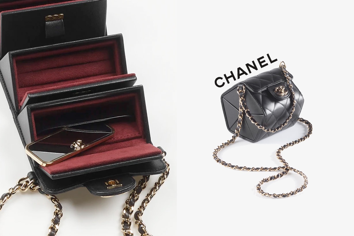 chanel Foldable Jewelry Box with Chain small mirror details small leather