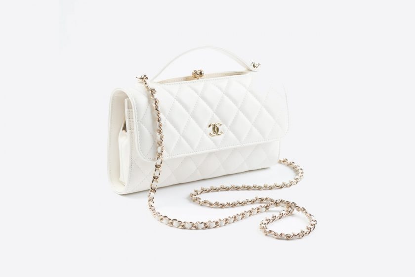 chanel Flap Phone Holder with Chain 2021/22 Métiers d'art white price detail