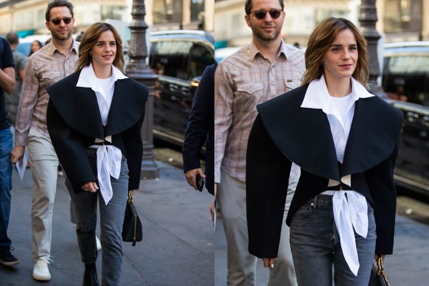 Emma Watson Schiaparelli dr. martens front row haute couture paris 2022 jeans