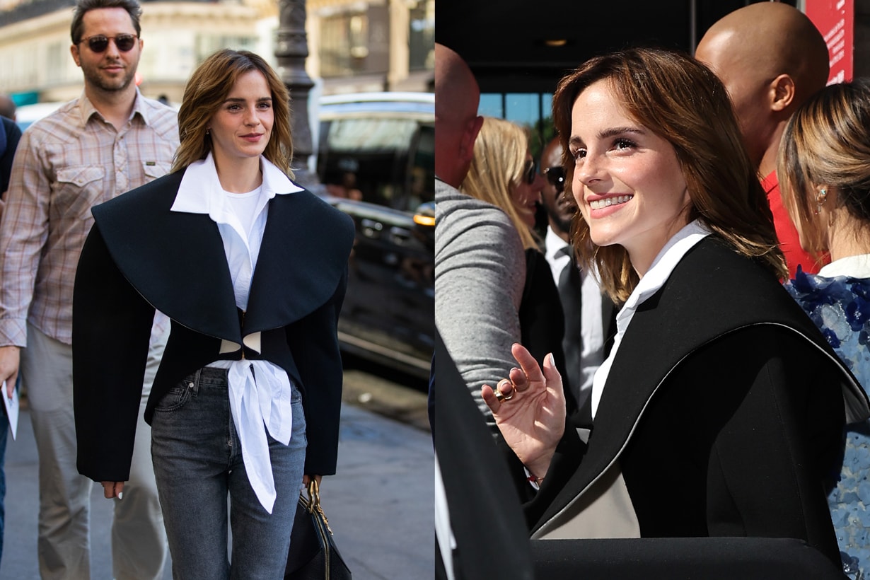 Emma Watson Schiaparelli dr. martens front row haute couture paris 2022 jeans