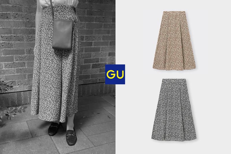 GU Flower Print Flared Midi Skirt 2022ss