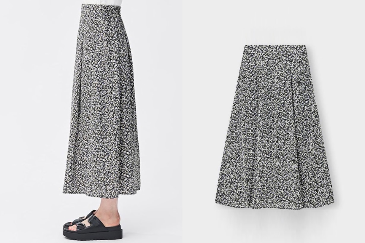 GU Flower Print Flared Midi Skirt 2022ss