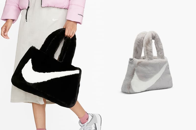 nike faux fur handbag swoosh logo 2 ways