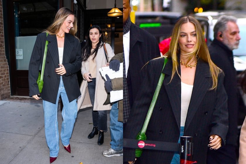 margot robbie bottega veneta babylon screening outfit look cassette punta style shop
