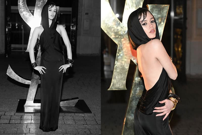 Saint Laurent 大秀前排:Jenna Ortega 穿上黑色連帽連衣裙,難得大露美背!