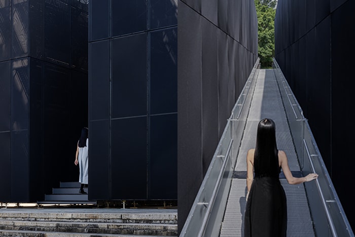 座落於北美館白色立方建築旁：巨大黑色帷幕下，名為《途中》的大型體感藝術裝置！