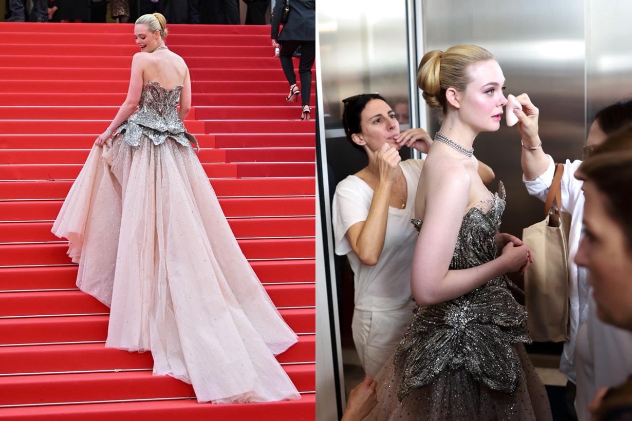 elle fanning cannes khaite 2023 cinderella dress blue red carpet mcqueen