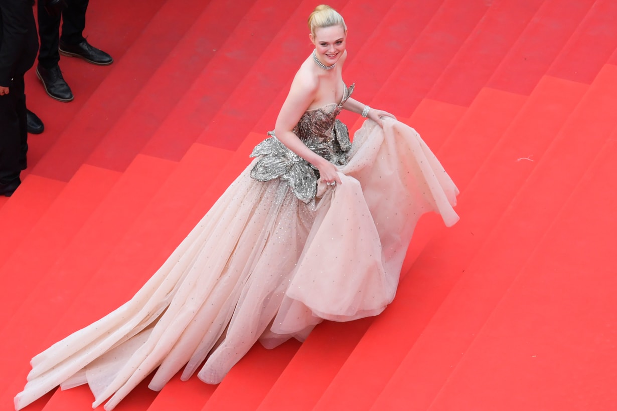 elle fanning cannes khaite 2023 cinderella dress blue red carpet mcqueen