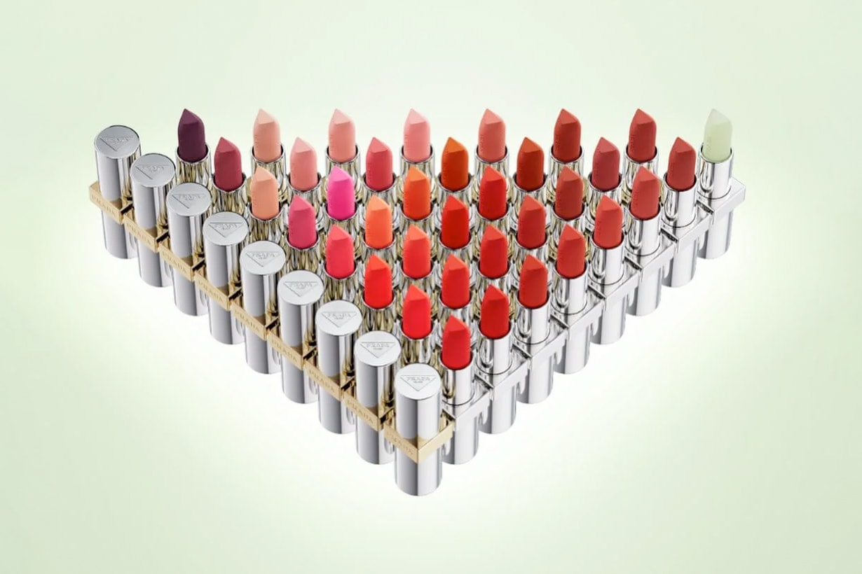 Prada beauty lipstick eyeshadow foundation skincare reveal raf simons miuccia