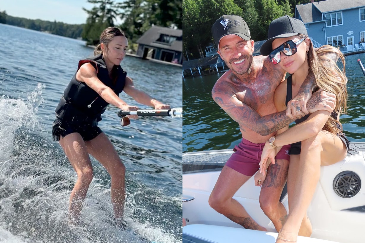 victoria beckham little black dress water skiing 