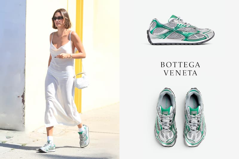 hailey bieber bottega veneta orbit sneakers outfit inspiration