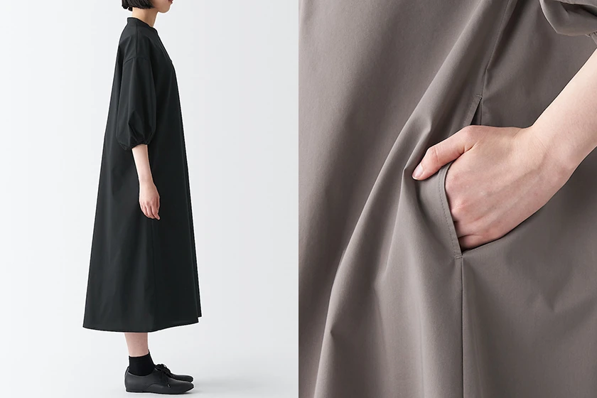 MUJI Broad three-quarter sleeve dress 2023 fall style