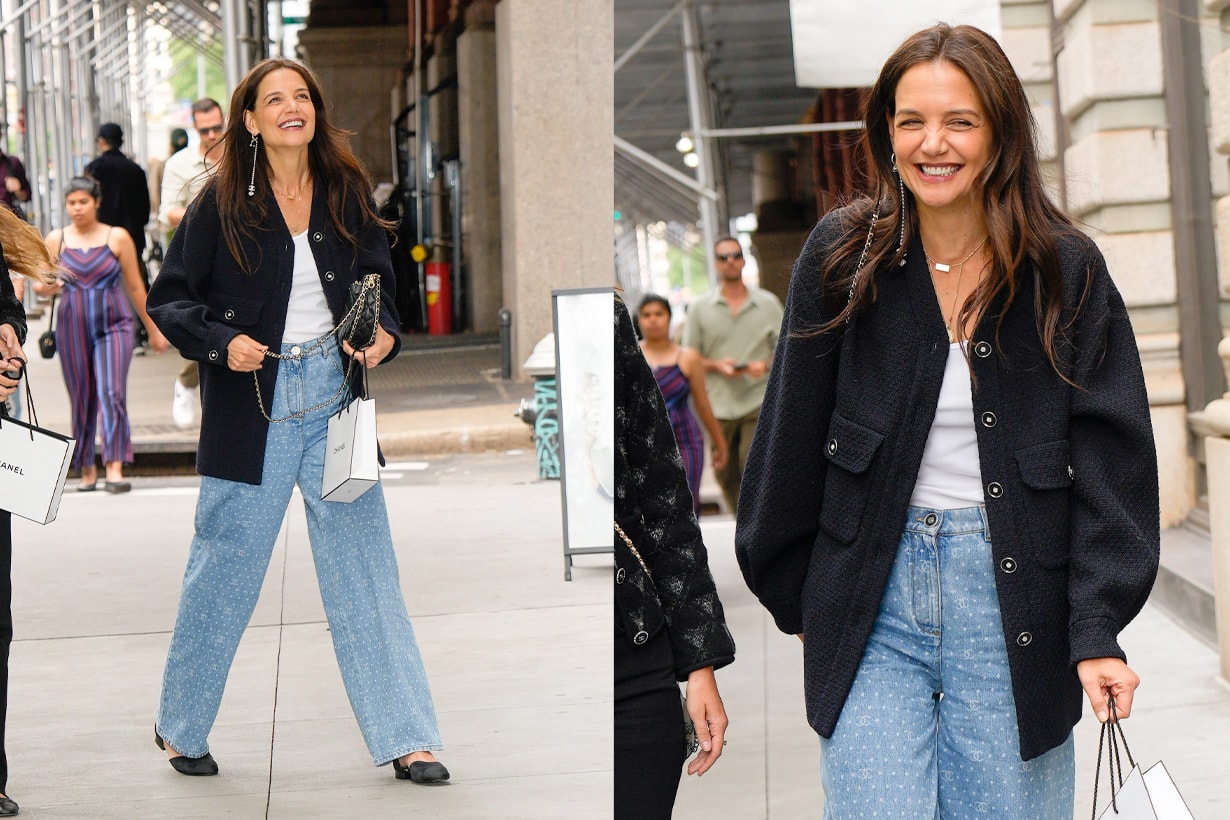 katie holmes knitwear styling tips casual look jeans tank top